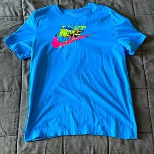 Baby Blue Nike T shirt with Colorful Logo